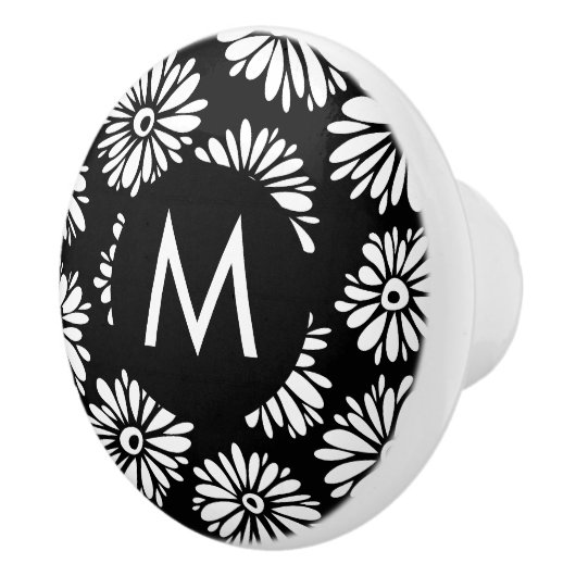 Minimalist Groovy Black and White Daisy Monogram セラミックノブ (右)