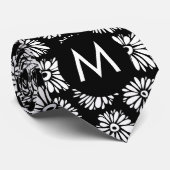 Minimalist Groovy Black and White Daisy Monogram ネクタイ (ロール)