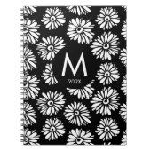 Minimalist Groovy Black and White Daisy Monogram ノートブック (正面)