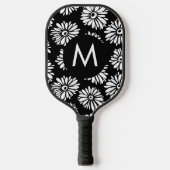 Minimalist Groovy Black and White Daisy Monogram ピックルボールラケット (正面)