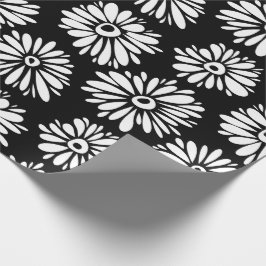Minimalist Groovy Black and White Daisy Pattern ラッピングペーパー