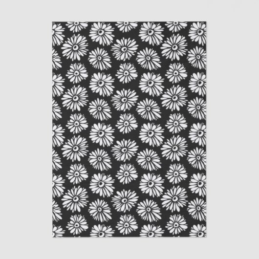 Minimalist Groovy Black and White Daisy Pattern 薄葉紙 (正面)