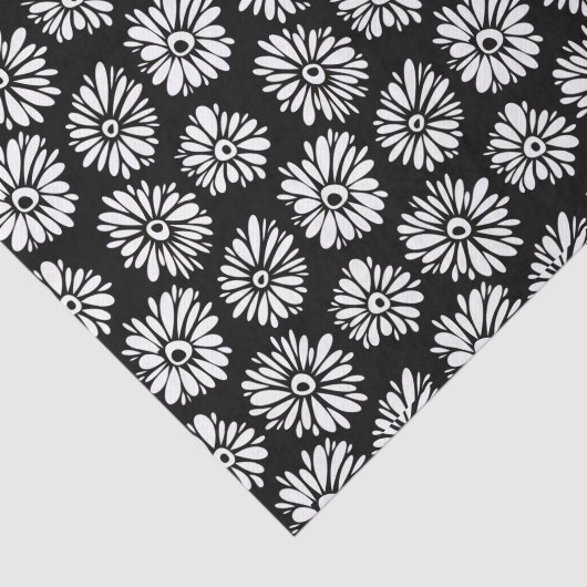 Minimalist Groovy Black and White Daisy Pattern 薄葉紙 (詳細)