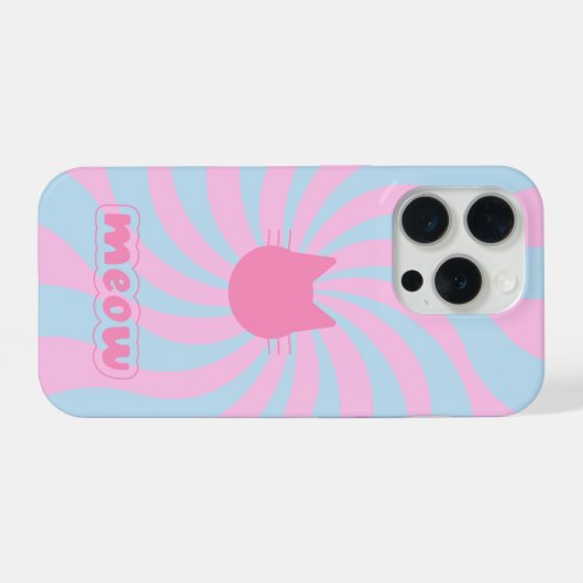 Minimalist Groovy Retro Meow Design iPhoneケース (裏面横)
