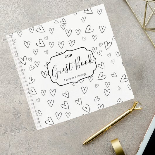 Minimalist Guest Book with Hand-Drawn Hearts ノートブック