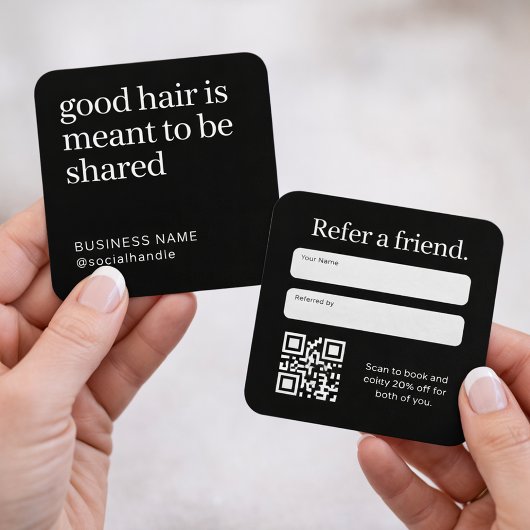 Minimalist Hair Salon Refer a Friend QR Code  スクエア名刺
