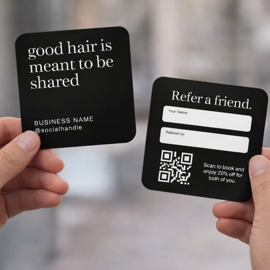 Minimalist Hair Salon Refer a Friend QR Code  スクエア名刺