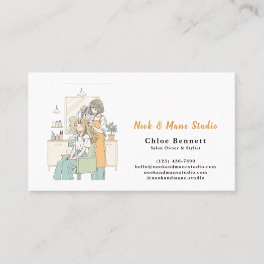 Minimalist Hair Stylist Illustrator Appointment＆ 名刺 (正面)