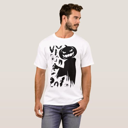 Minimalist Halloween T-shirt with a smiling pumpki Tシャツ (正面フル)