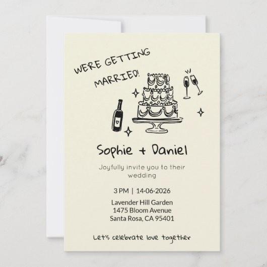 Minimalist Hand-Drawn 招待状 (正面)