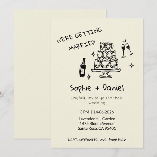 Minimalist Hand-Drawn 招待状 (正面/裏面)