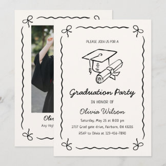 Minimalist Hand Drawn Photo Graduation Party   招待状