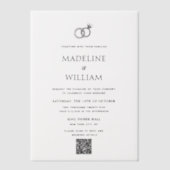 Minimalist Hand Drawn Rings Qr Code Wedding ベラム紙招待状 (正面)