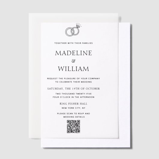 Minimalist Hand Drawn Rings Qr Code Wedding ベラム紙招待状 (オフセット)