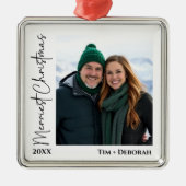 Minimalist Hand Written Merriest Christmas Photo  メタルオーナメント (正面)