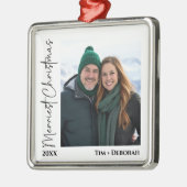 Minimalist Hand Written Merriest Christmas Photo  メタルオーナメント (左)