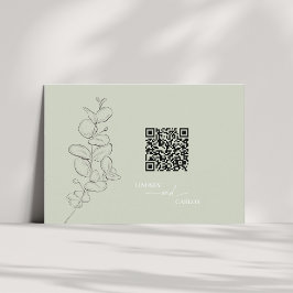 Minimalist handdrawn leaves sage green details QR  エンクロージャーカード