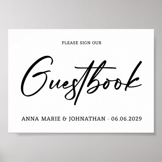 Minimalist Handwritten Guestbook Wedding Sign ポスター (正面)