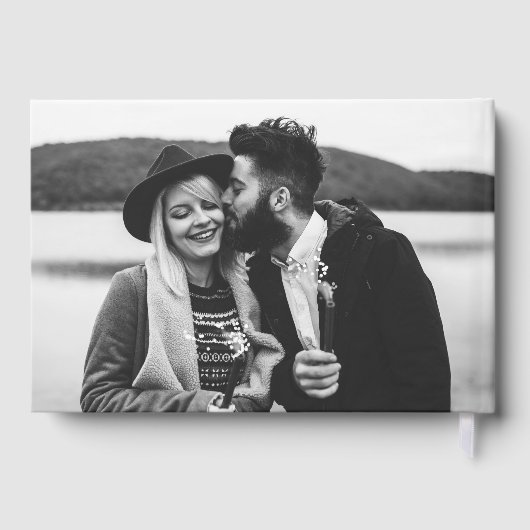 Minimalist Handwritten Script Photo Wedding ゲストブック (裏面)