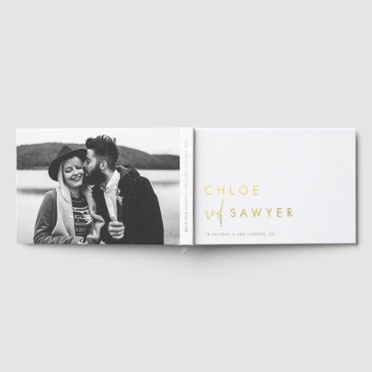 Minimalist Handwritten Script Photo Wedding ゲストブック (全面)