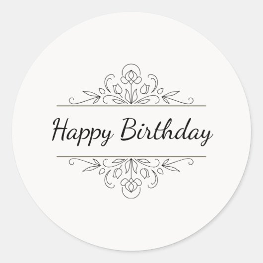Minimalist Happy Birthday Classic Round Sticker  ラウンドシール (正面)