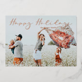 Minimalist Happy Holidays Chic Script Calligraphy 箔シーズンカード (正面)