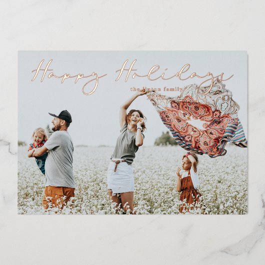 Minimalist Happy Holidays Chic Script Calligraphy 箔シーズンカード (正面)