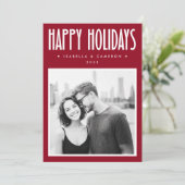 Minimalist Happy Holidays red Christmas photo シーズンカード (スタンド正面)