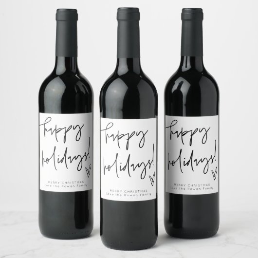 Minimalist Happy Holidays Wine Bottle Label ワインラベル (ボトル)