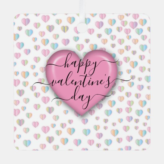 Minimalist Happy Valentine’s Day メタルオーナメント (正面)