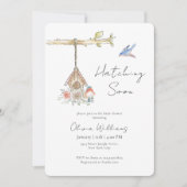 Minimalist Hatching Soon Bird Nest Baby Shower 招待状 (正面)