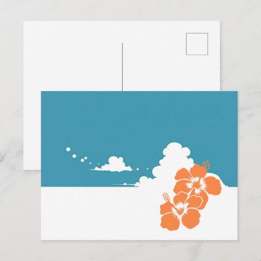 Minimalist Hawaii Hibiscus & Summer Clouds ポストカード (正面/裏面)