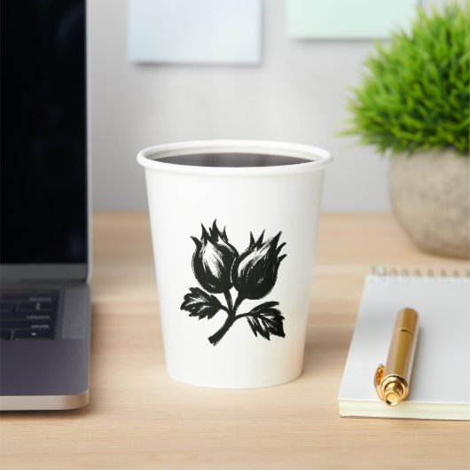 Minimalist Hazelnut – インクブラシの植物デザイン 紙コップ (インサイチュ)
