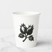 Minimalist Hazelnut – インクブラシの植物デザイン 紙コップ (裏面)