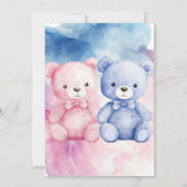 Minimalist He or She Pink Blue Bear Gender Reveal 招待状 (裏面)
