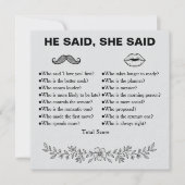 Minimalist He Said She Said Wedding Game カード (正面)