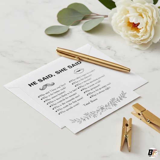 Minimalist He Said She Said Wedding Game カード