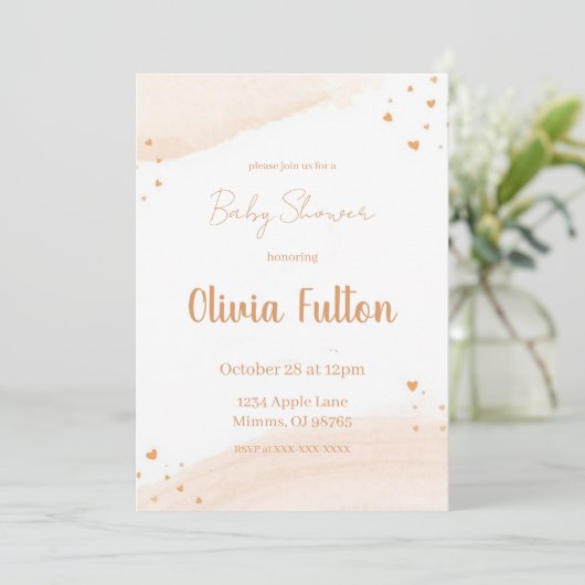 Minimalist Heart Baby Shower Invitation – Blush 招待状 (スタンド正面)