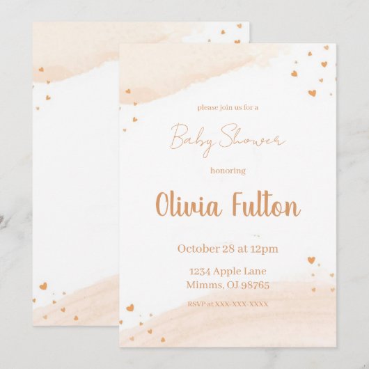 Minimalist Heart Baby Shower Invitation – Blush 招待状 (正面/裏面)