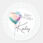 Minimalist Heart Balloon Pastel Happy Birthday  ラウンドシール (正面)