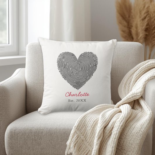 Minimalist Heart Fingerprint Personalized Name クッション
