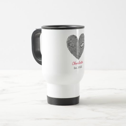 Minimalist Heart Fingerprint Personalized Name  トラベルマグ (正面左)