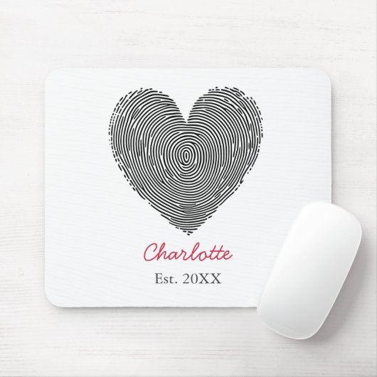 Minimalist Heart Fingerprint Personalized Name  マウスパッド (マウス)