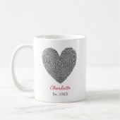 Minimalist Heart Fingerprint Personalized Name Mug コーヒーマグカップ (左)