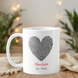 Minimalist Heart Fingerprint Personalized Name Mug コーヒーマグカップ
