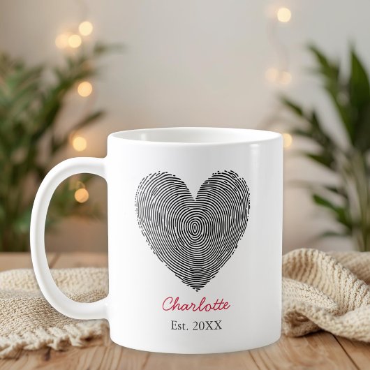 Minimalist Heart Fingerprint Personalized Name Mug コーヒーマグカップ