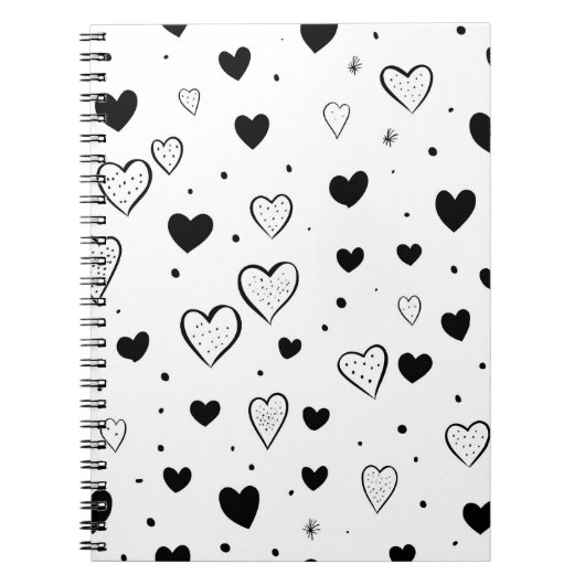 Minimalist Heart Notebook – Black and White Cute ノートブック (正面)