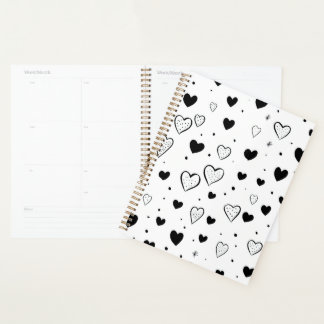 Minimalist Heart Notebook – Black and White Cute プランナー手帳