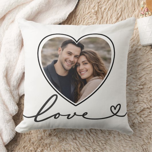 Minimalist Heart Photo Pillow With Love Script クッション (ブランケット)