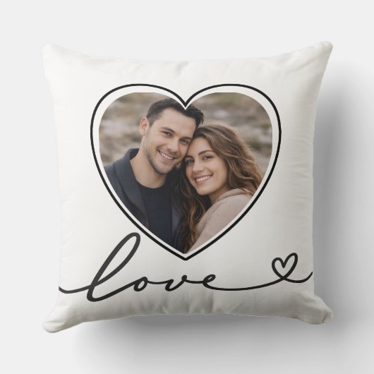 Minimalist Heart Photo Pillow With Love Script クッション (裏面)